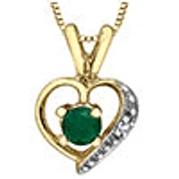 10K Yellow Gold Emerald and Diamond Heart Necklace