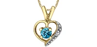 10K Yellow Gold Blue Topaz and Diamond Heart Necklace