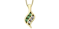 10K Yellow Gold 0.045 cttw Diamond and Emerald Pendant, 18"