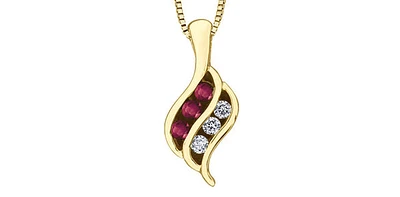 10K Yellow Gold 0.045 cttw Diamond and Ruby Pendant, 18"