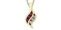 10K Yellow Gold 0.045 cttw Diamond and Ruby Pendant, 18"