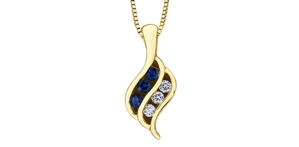 10K Yellow Gold 0.045 cttw Diamond and Sapphire Pendant, 18"