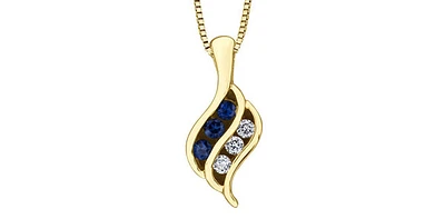 10K Yellow Gold 0.045 cttw Diamond and Sapphire Pendant, 18"