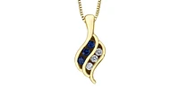 10K Yellow Gold 0.045 cttw Diamond and Sapphire Pendant, 18"