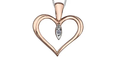 10K White and Rose Gold cttw Diamond Heart Pendant