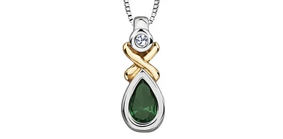 10K White and Yellow Gold 0.015 cttw Diamond and Emerald Pendant, 18"