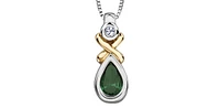 10K White and Yellow Gold 0.015 cttw Diamond and Emerald Pendant, 18"