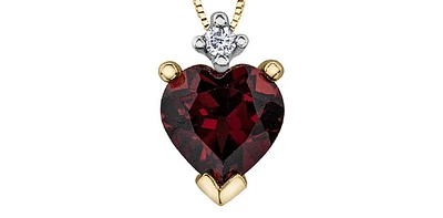 10K Yellow Gold Garnet and Diamond Heart Pendant, 18"