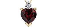 10K Yellow Gold Garnet and Diamond Heart Pendant, 18"