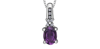 10K White Gold Amethyst and Diamond Pendant - 18"