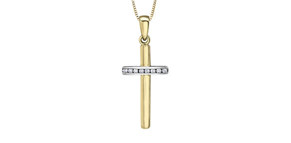10K Yellow Gold 0.06 cttw Diamond Cross Pendant, 18"