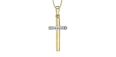 10K Yellow Gold 0.06 cttw  Diamond  Cross Pendant, 18"