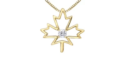 10K  Yellow Gold 0.08cttw Canadian Diamond Maple Leaf Necklace, 18"