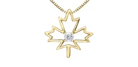 10K  Yellow Gold 0.08cttw Canadian Diamond Maple Leaf Necklace, 18"