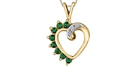 10K Yellow Gold 0.03 cttw Diamond and Emerald Heart Pendant, 18"