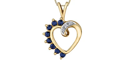 10K Gold 0.03 cttw Diamond and Sapphire Heart Pendant