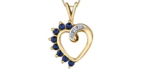 10K Gold 0.03 cttw Diamond and Sapphire Heart Pendant