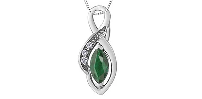 10K White Gold Diamond and Emerald Pendant, 18"