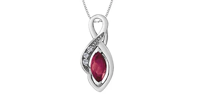 10K White Gold Diamond and Ruby Pendant, 18"