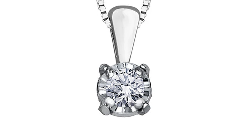 10K White Gold 0.03 cttw Diamond Illusion Set Solitaire Pendant, 18"