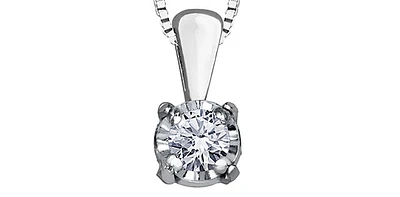 10K White Gold 0.03 cttw Diamond Illusion Set Solitaire Pendant, 18"