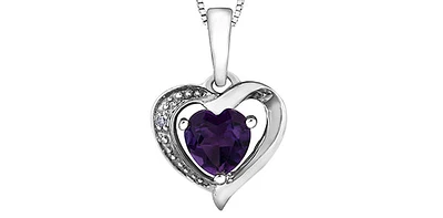 10K White Gold Amethyst and Diamond Pendant - 18"