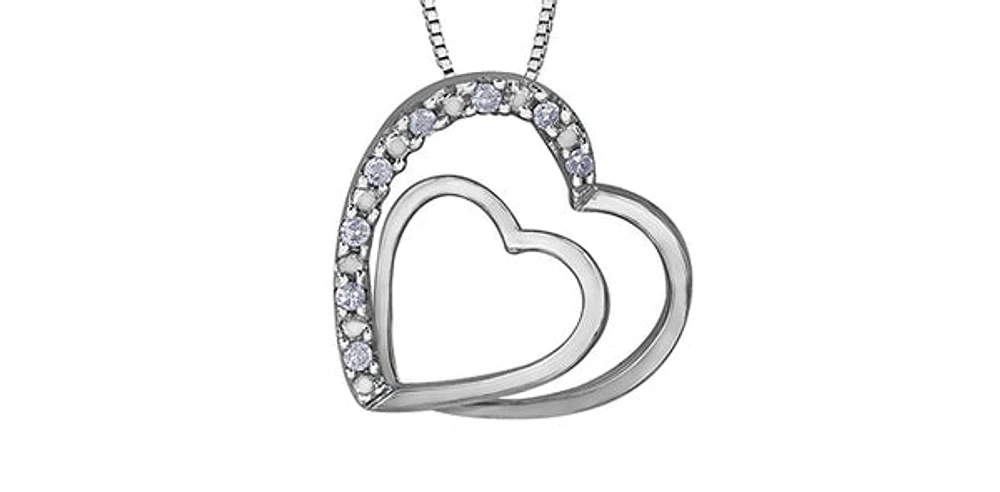 10K White Gold 0.05cttw  Diamond  Heart Pendant, 18"