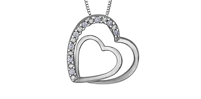 10K White Gold 0.05cttw  Diamond  Heart Pendant, 18"