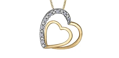 10K Yellow Gold 0.05cttw  Diamond  Heart Pendant, 18"