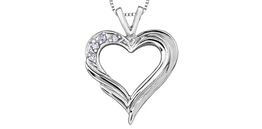 10K White Gold 0.04cttw Diamond Heart Pendant - 18"