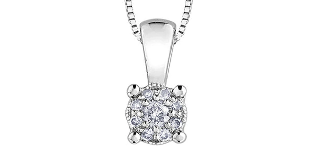 10K White Gold 0.06 cttw Diamond Illusion Set Solitaire Pendant, 18"