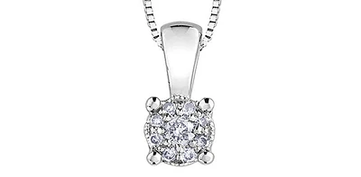 10K White Gold 0.06 cttw Diamond Illusion Set Solitaire Pendant, 18"
