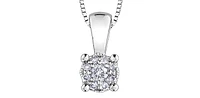 10K White Gold 0.06 cttw Diamond Illusion Set Solitaire Pendant, 18"