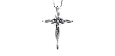 10K White Gold 0.02 cttw Diamond Cross Pendant