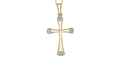 10K Yellow Gold 0.03cttw Diamond Cross Pendant, 18"