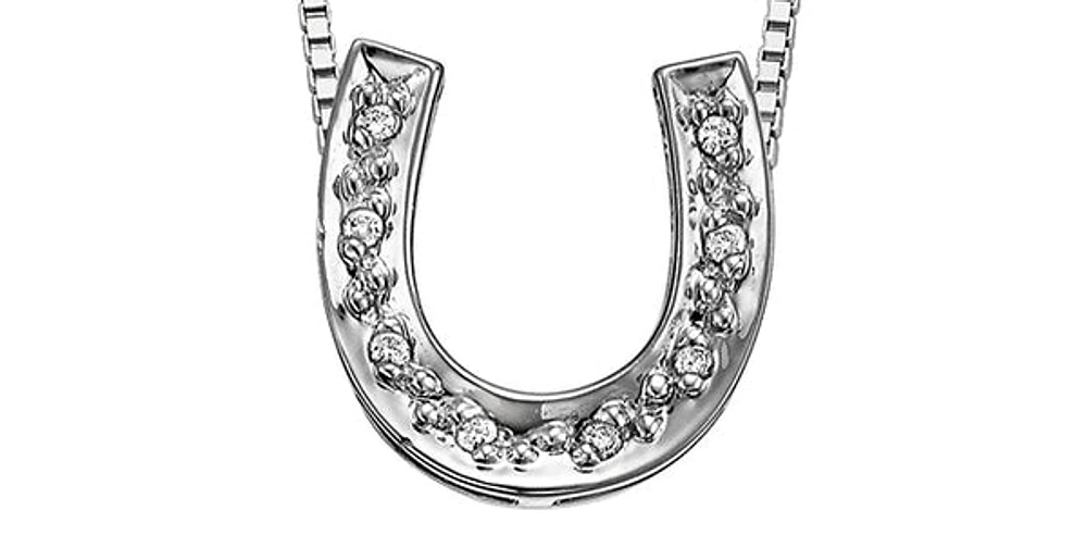 10K White Gold 0.06 cttw Diamond Horeshoe Pendant