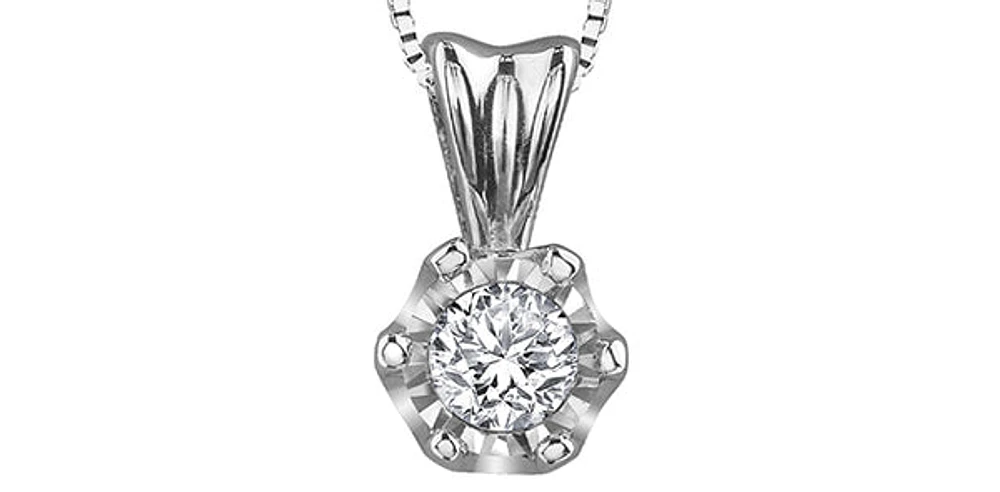 10K White Gold 0.05 cttw Diamond Solitaire Pendant, 18"