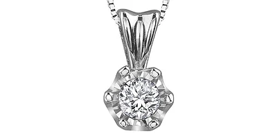 10K White Gold 0.05 cttw Diamond Solitaire Pendant, 18"