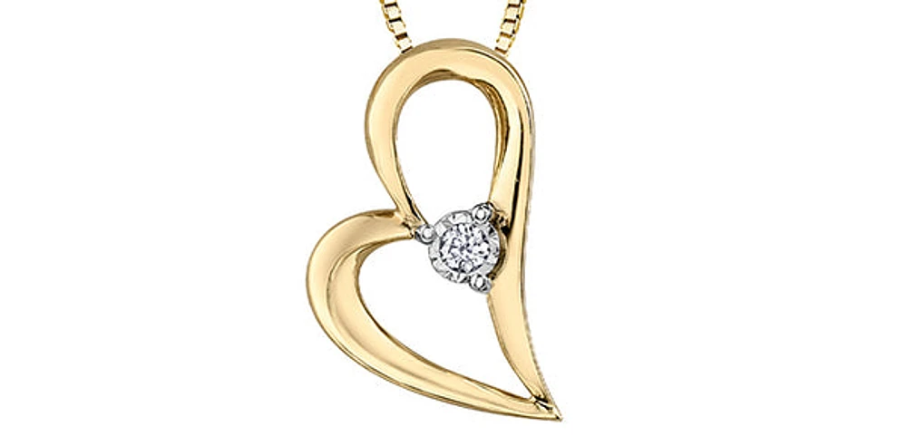 10K Yellow Gold 0.02cttw Diamond Heart Pendant, 18"
