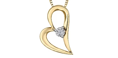 10K Yellow Gold 0.02cttw Diamond Heart Pendant, 18"