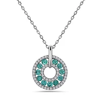 14K White Gold Emerald and Diamond Pendant, 18"