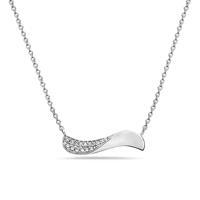 14K White Gold Diamond Wave Pendant, 18"