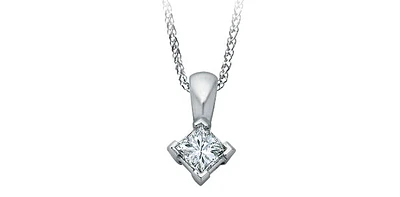 14K White Gold 0.30cttw Princess Cut Square Cut Canadian Diamond Pendant, 18”