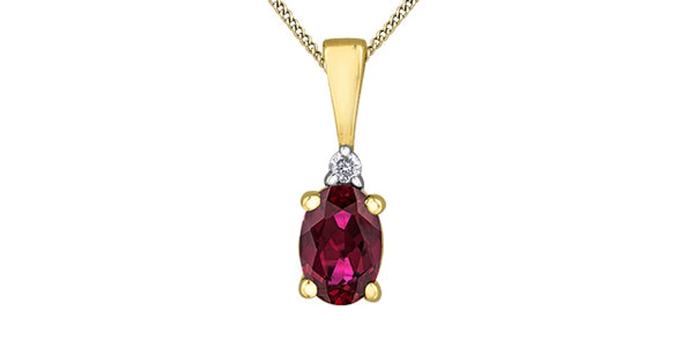 10K Yellow Gold Ruby and Diamond Necklace, 18"