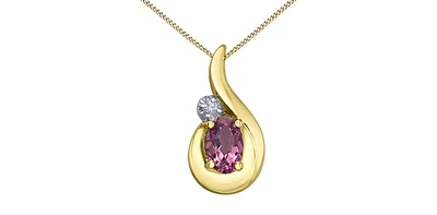 10K Yellow Gold Pink Tourmaline and Diamond Pendant