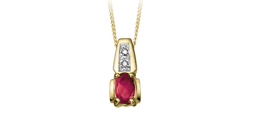 10K Yellow Gold Diamond and Ruby Pendant, 18"