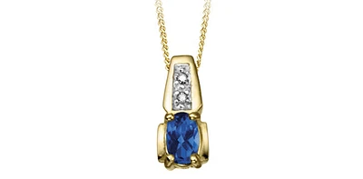 10K Yellow Gold Diamond and Sapphire Pendant, 18"