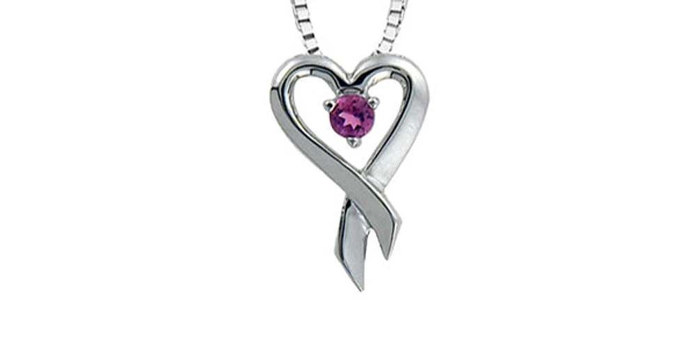 10K White Gold Pink Topaz Heart Necklace