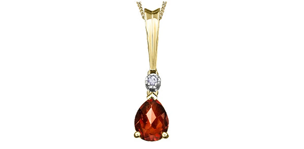 10K Yellow Gold 0.02 cttw Diamond and Garnet Pendant, 18"