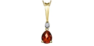 10K Yellow Gold 0.02 cttw Diamond and Garnet Pendant, 18"